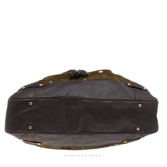 MCM Limited Edition Vintage Green and Brown Viseto Velvet Shoulder Bag. - Picture 3 of 11